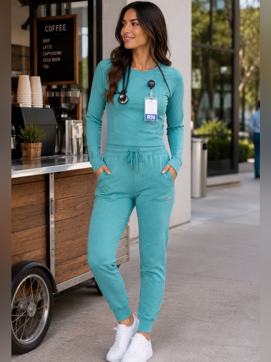 Figs Tops - FIGS Salta Seamless Cropped Underscrub Seaglass Size Large